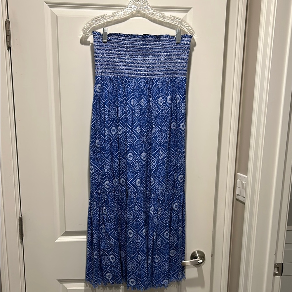 Zara Blue A-Line Midi Skirt with Smocked Waist for Casual Resort Wear